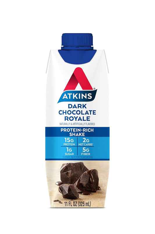 Atkins Gluten Free Protein-Rich Shake, Dark Chocolate Royale, Keto-Friendly, 8 Count (Pack of 1)