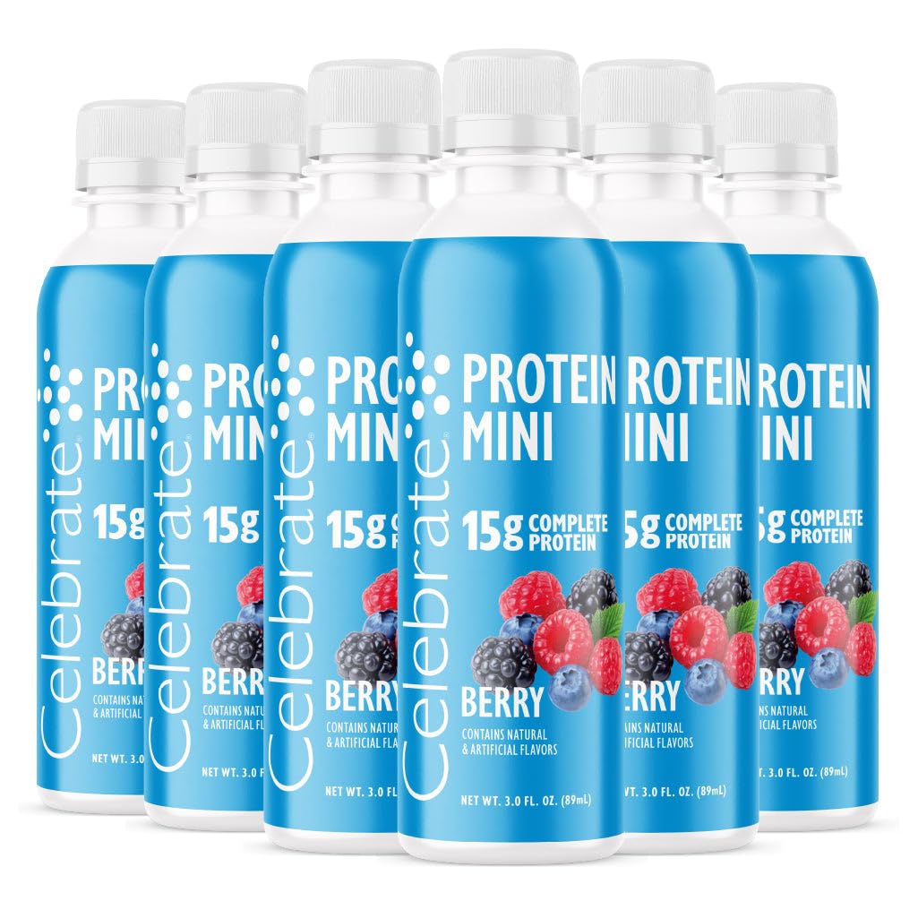 Celebrate Vitamins Mini Protein Drinks - Ready to Drink, 15g Complete Protein, BCAAs Amino Acids and Hydrolyzed Collagen - Zero Carbs, Gluten Free, Sugar Free, & Fat Free - 3 Fl Oz Each