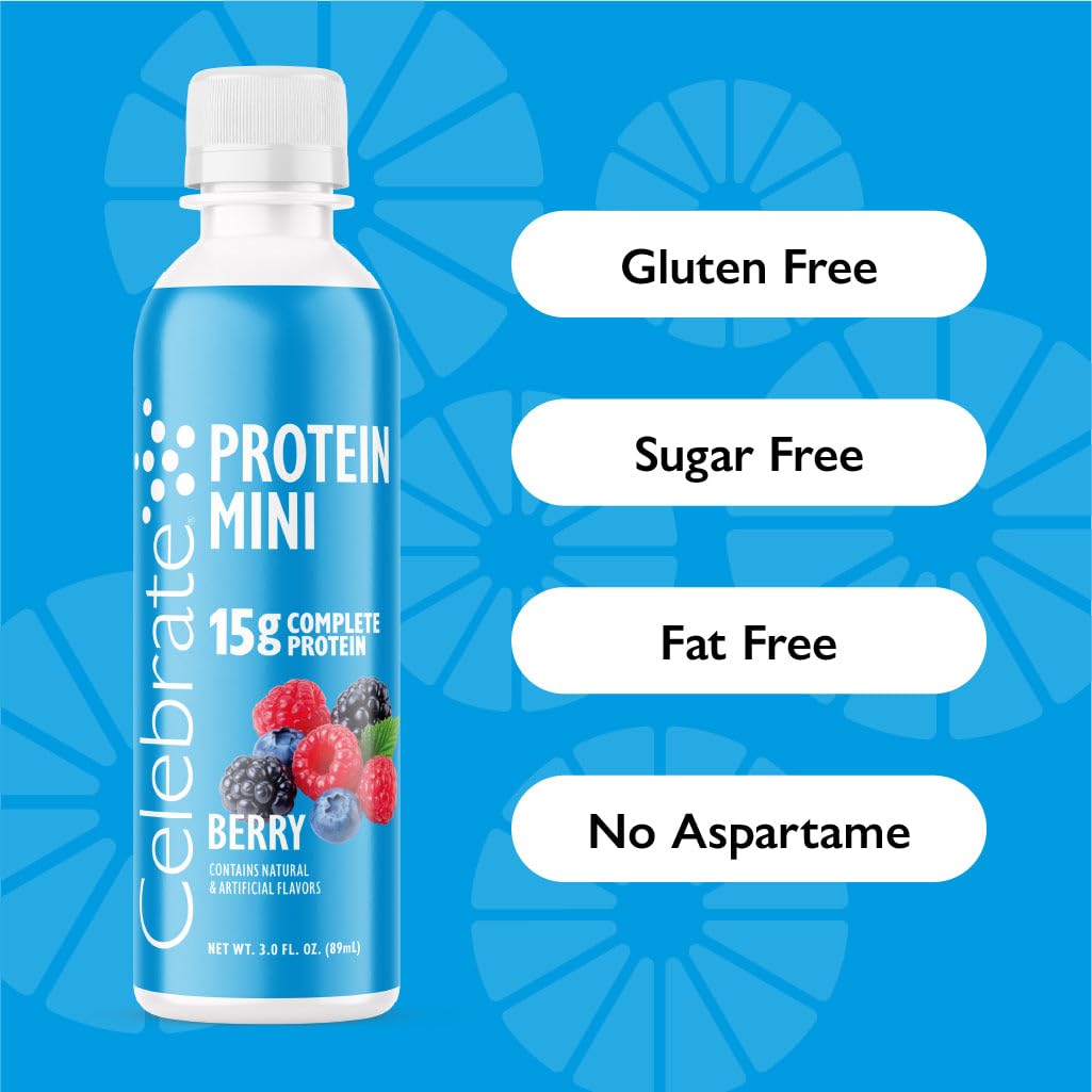 Celebrate Vitamins Mini Protein Drinks - Ready to Drink, 15g Complete Protein, BCAAs Amino Acids and Hydrolyzed Collagen - Zero Carbs, Gluten Free, Sugar Free, & Fat Free - 3 Fl Oz Each