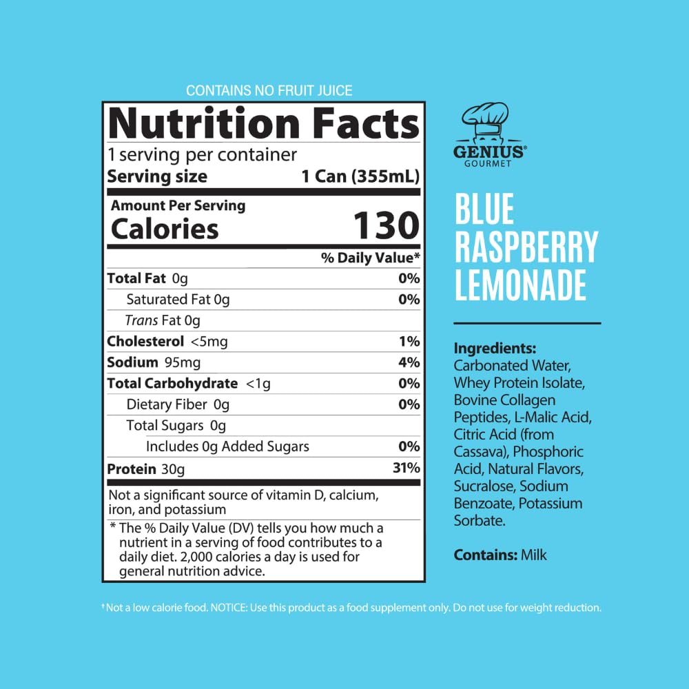 Genius Gourmet Clear Protein Sparkling Water Fruit Punch, 12 Pack
