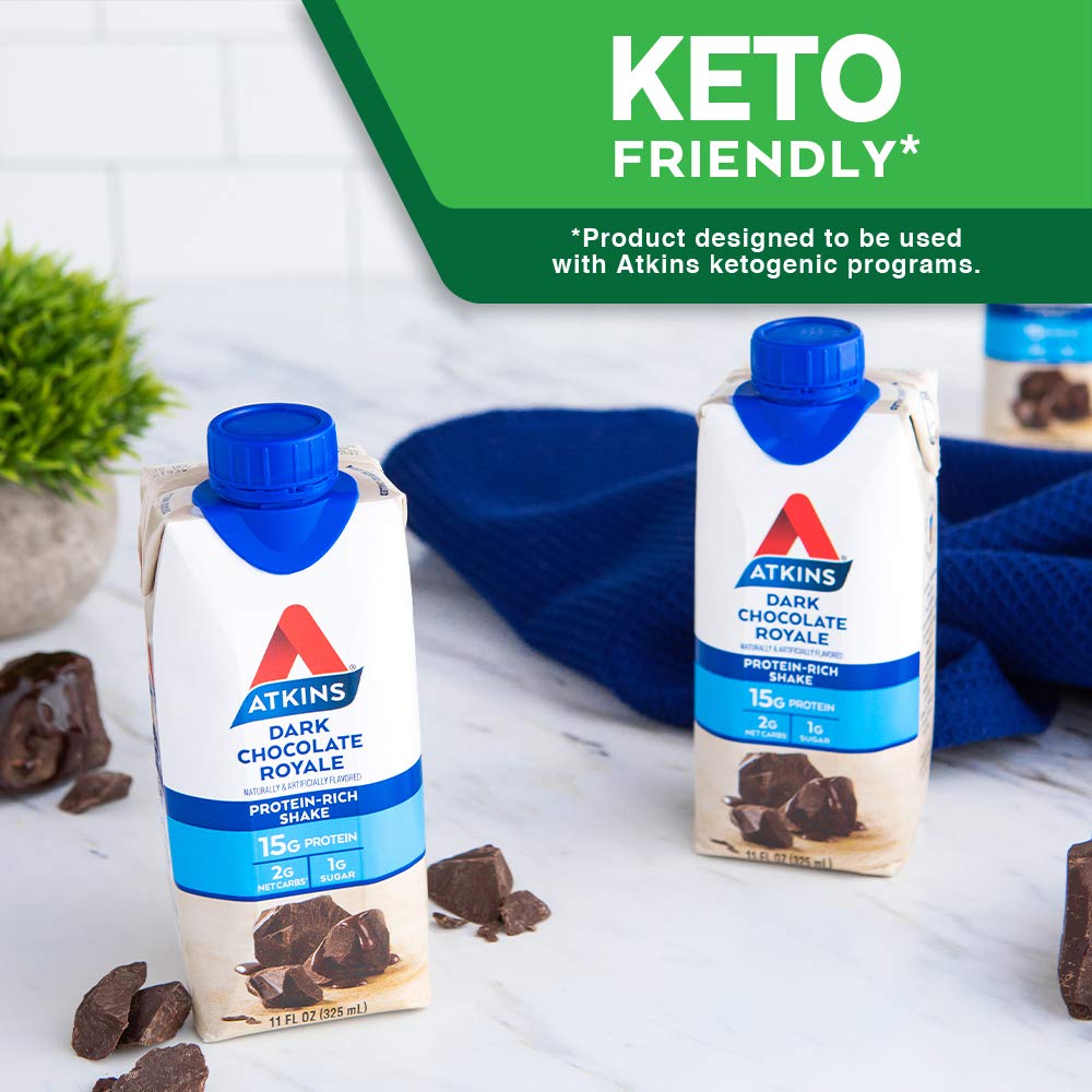 Atkins Gluten Free Protein-Rich Shake, Dark Chocolate Royale, Keto-Friendly, 8 Count (Pack of 1)