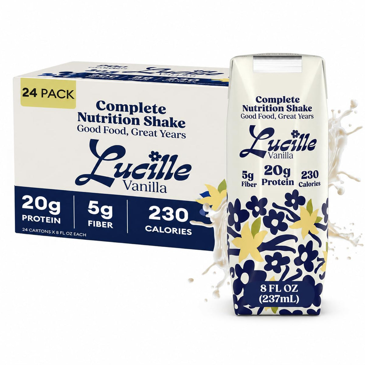 Lucille Meal Replacement Shake for Adults, Vanilla, 8 oz, 12 Pk