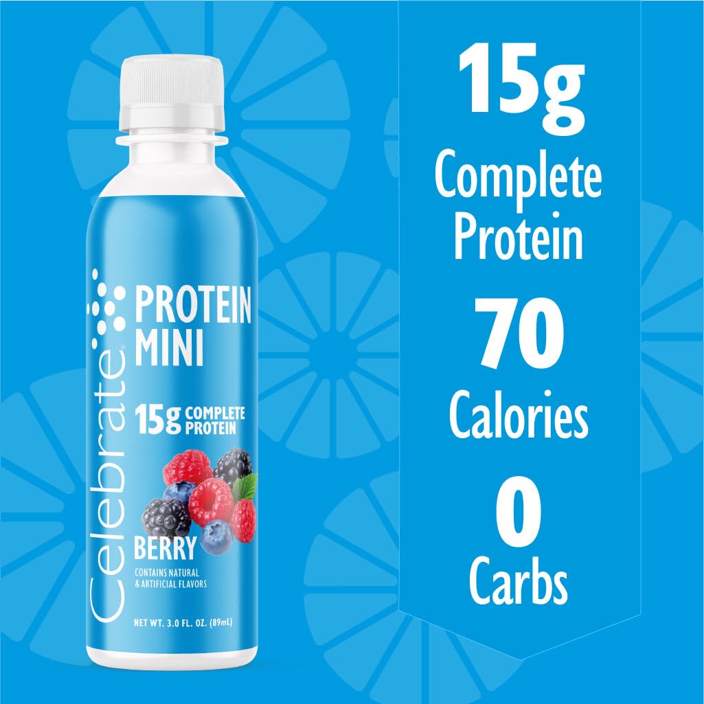 Celebrate Vitamins Mini Protein Drinks - Ready to Drink, 15g Complete Protein, BCAAs Amino Acids and Hydrolyzed Collagen - Zero Carbs, Gluten Free, Sugar Free, & Fat Free - 3 Fl Oz Each