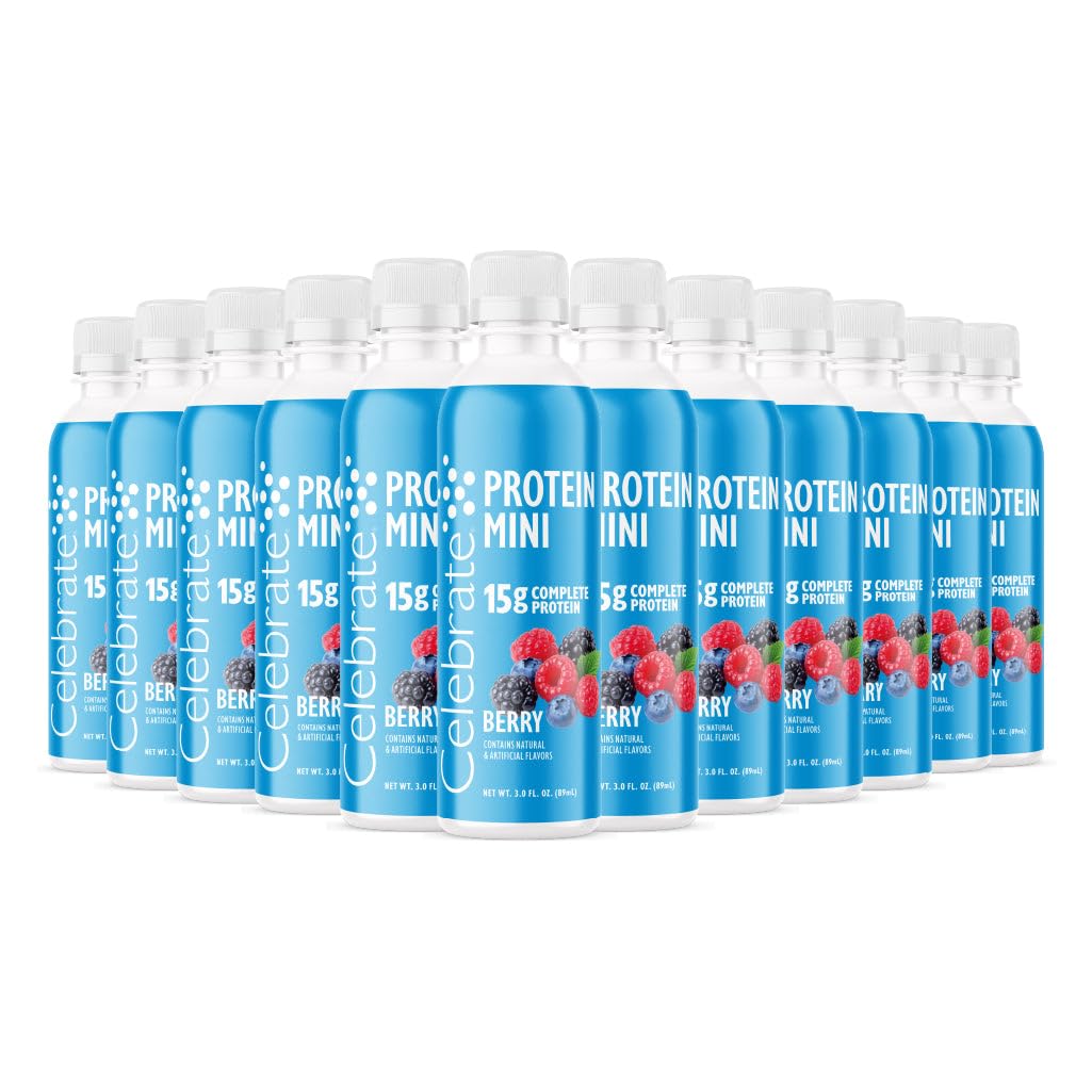 Celebrate Vitamins Mini Protein Drinks - Ready to Drink, 15g Complete Protein, BCAAs Amino Acids and Hydrolyzed Collagen - Zero Carbs, Gluten Free, Sugar Free, & Fat Free - 3 Fl Oz Each