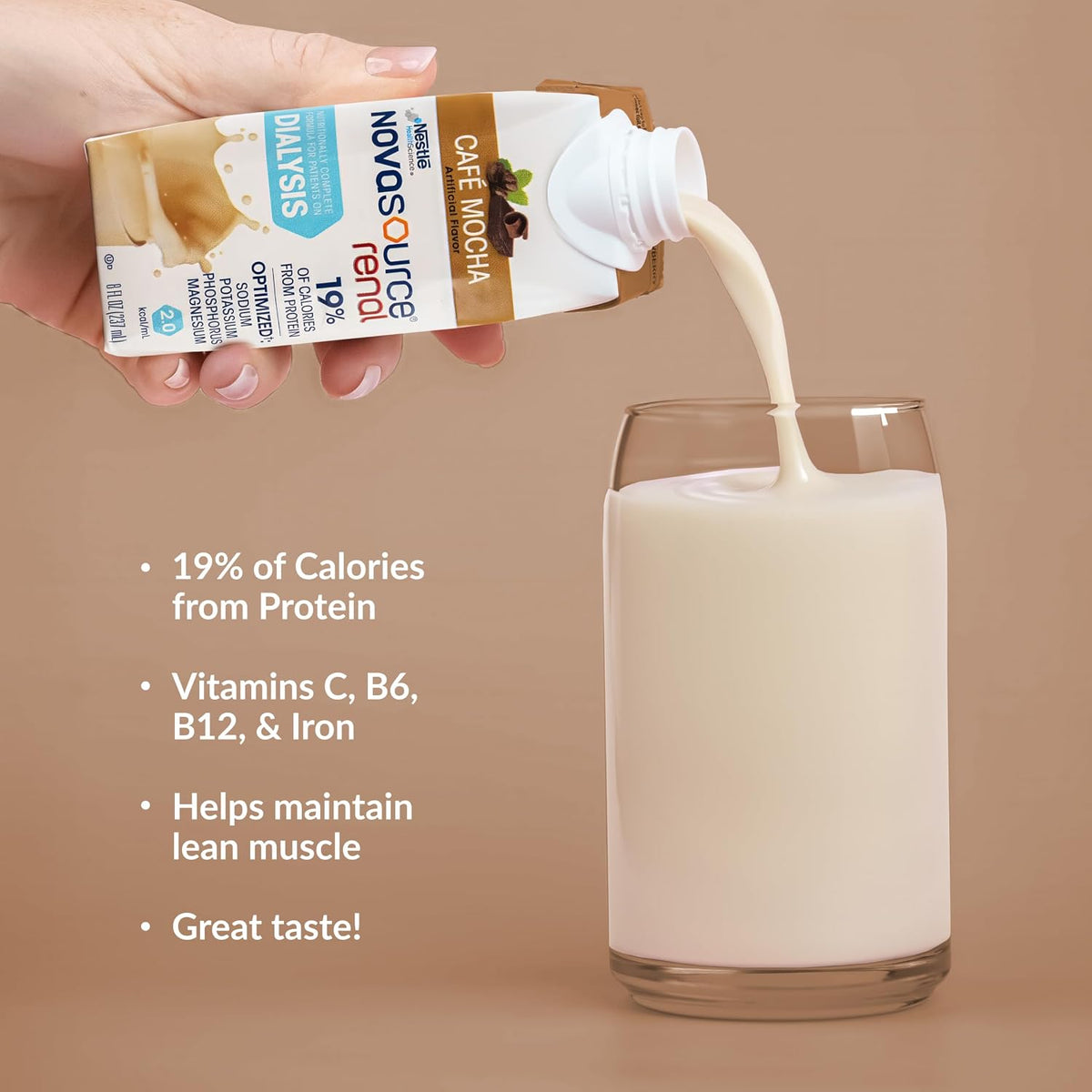 NOVASOURCE Renal Mocha Dialysis Protein Shakes, 8 Fl Oz, 24pk