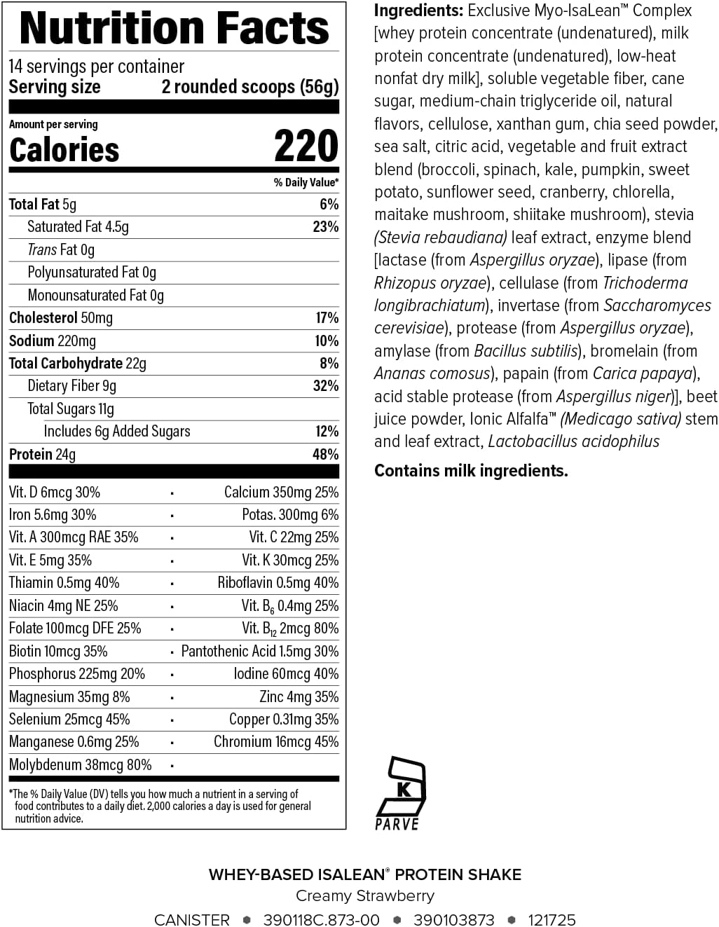 Isagenix IsaLean, 24g Protein Shake, Creamy Strawberry, 27.7 oz