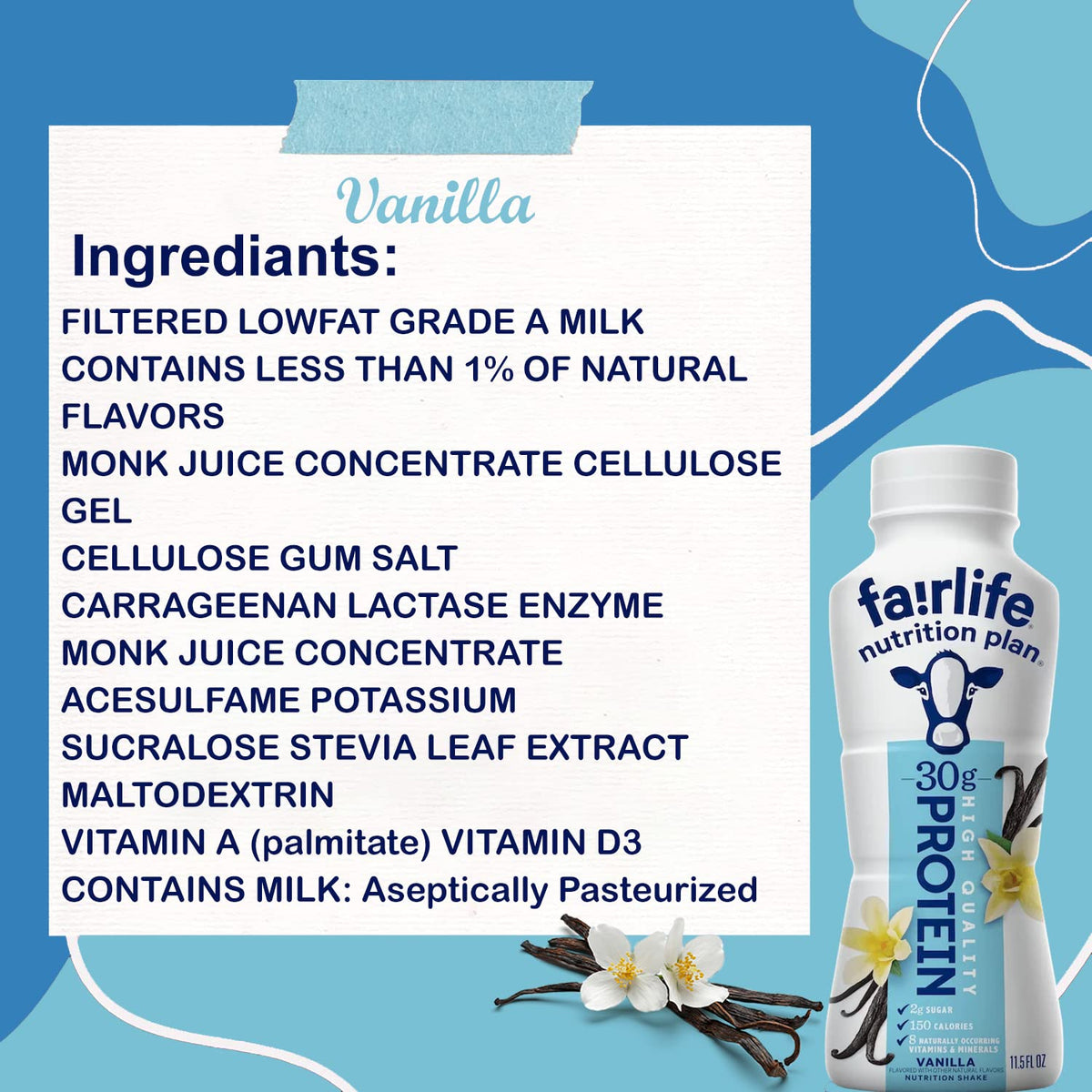Fairlife Nutrition Protein Shakes - Pack of 12 | 30g Protein, Low Sugar, Lactose-Free | Delicious Vanilla, Chocolate, Salted Caramel, and Strawberry Flavors 11.5 fl., oz. (In KozyHome Packaging) (Vanilla)