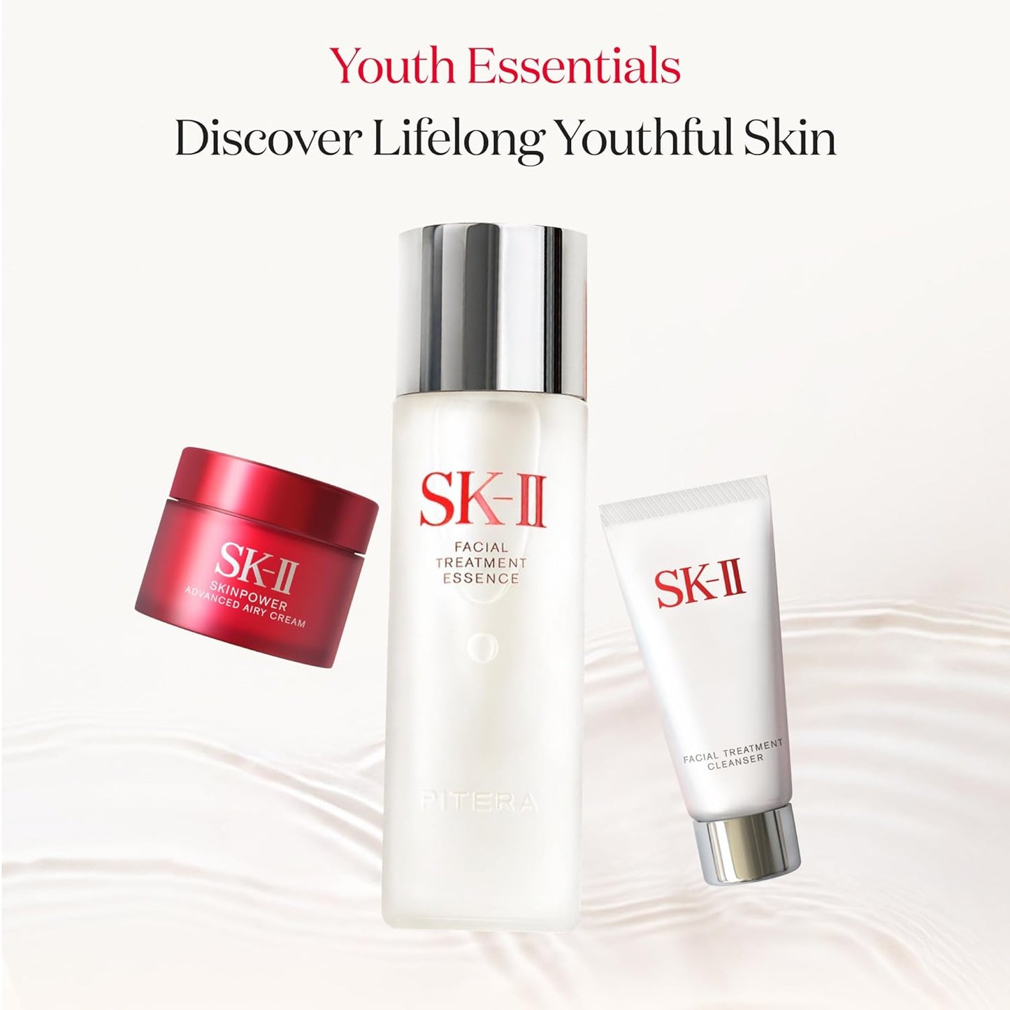 SK-II Youth Essentials Skin Care Set - Includes Facial Cleanser, Facial Essence & SKINPOWER Face Cream - Anti Aging Skin Care Set to Reduce Fine Lines & Improve Uneven Texture (3 Count)
