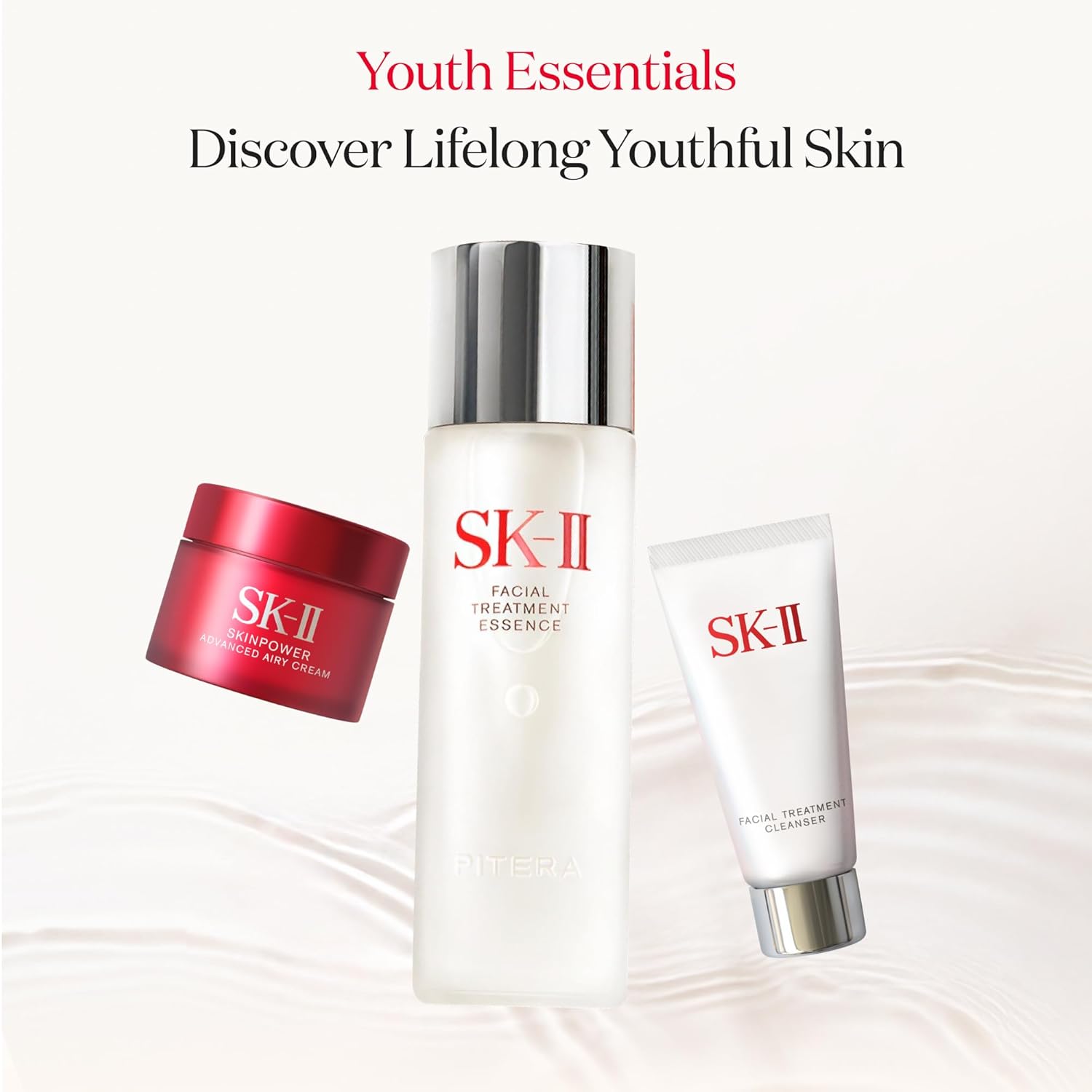 SK-II Youth Essentials Skin Care Set - Includes Facial Cleanser, Facial Essence & SKINPOWER Face Cream - Anti Aging Skin Care Set to Reduce Fine Lines & Improve Uneven Texture (3 Count)