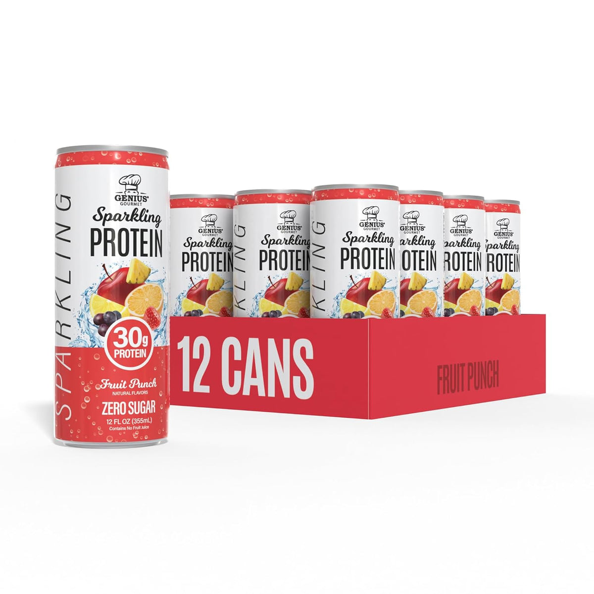 Genius Gourmet Clear Protein Sparkling Water Fruit Punch, 12 Pack