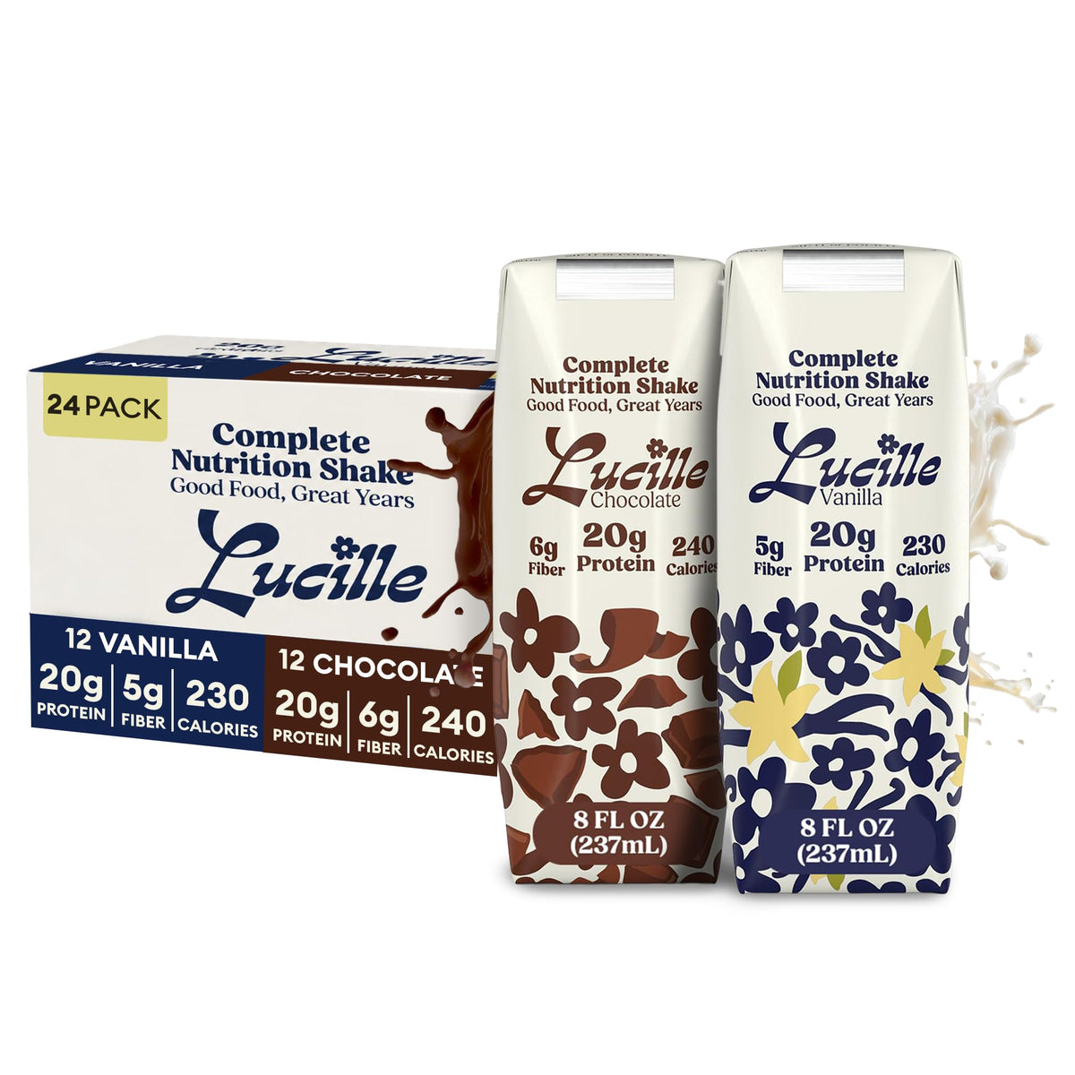 Lucille Meal Replacement Shake for Adults, Vanilla, 8 oz, 12 Pk