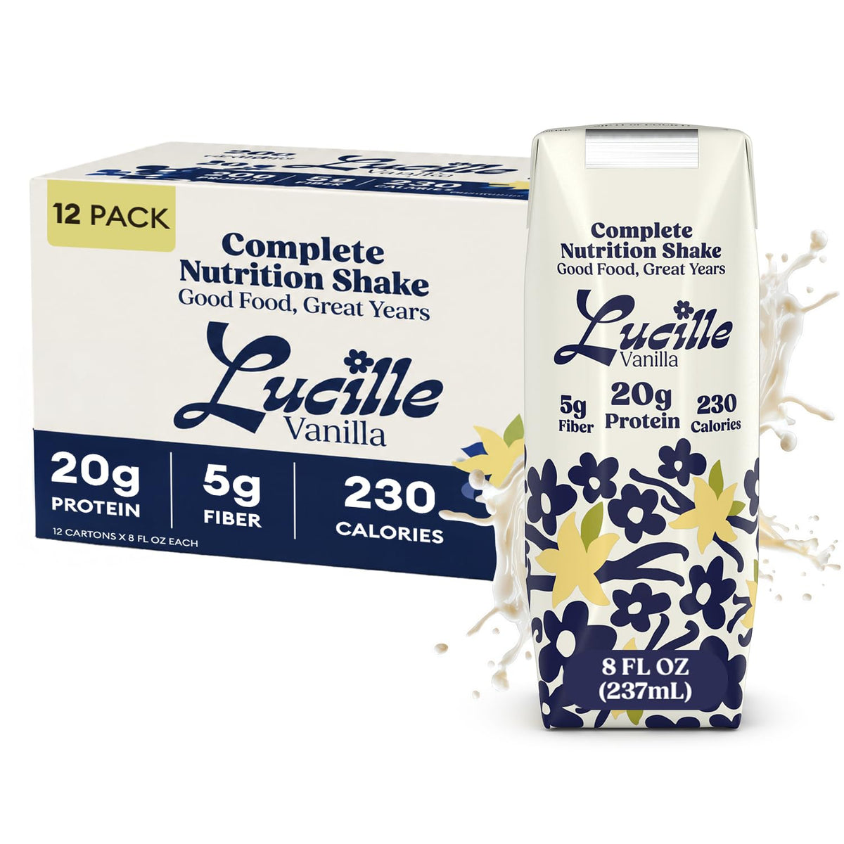 Lucille Meal Replacement Shake for Adults, Vanilla, 8 oz, 12 Pk