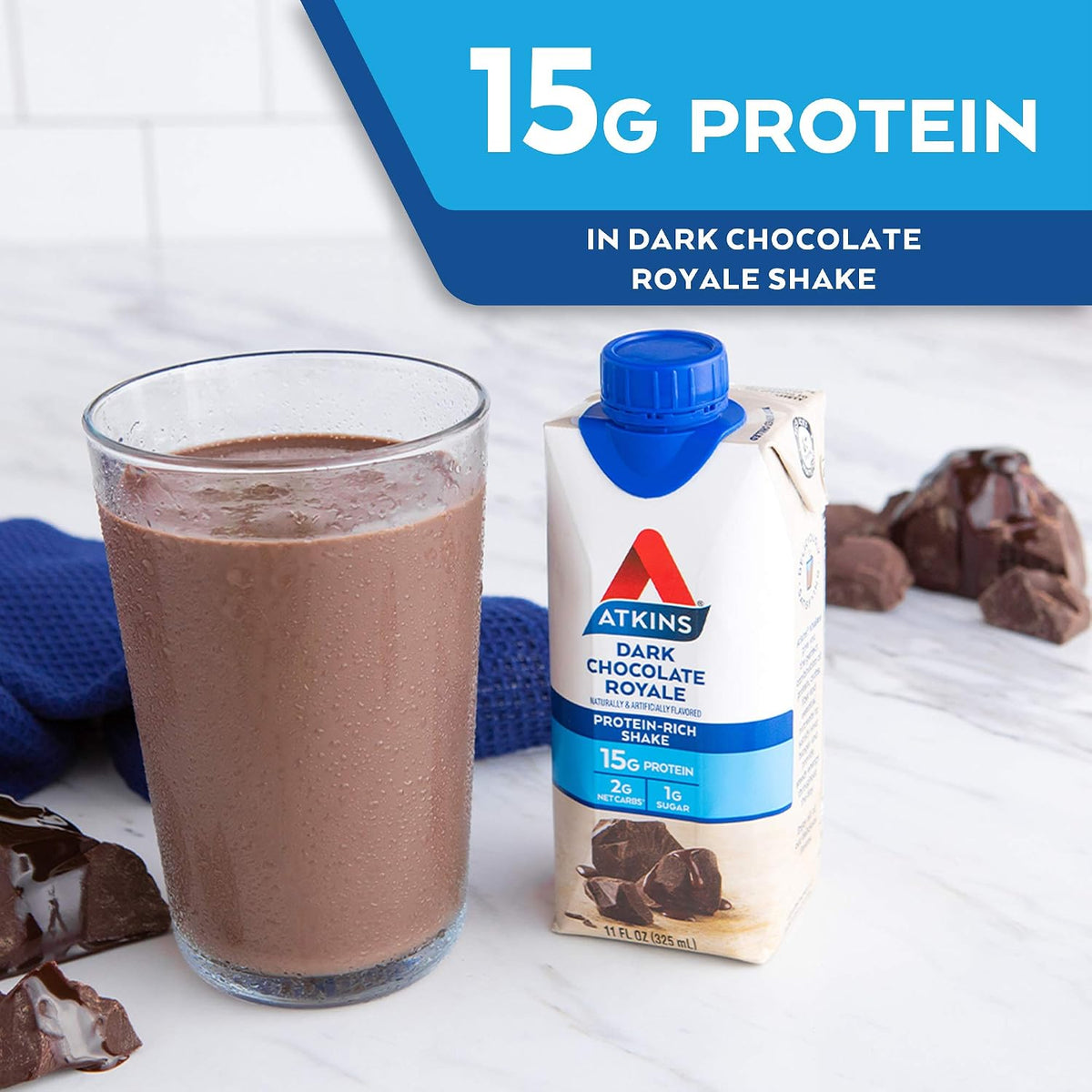 Atkins Gluten Free Protein-Rich Shake, Dark Chocolate Royale, Keto-Friendly, 8 Count (Pack of 1)