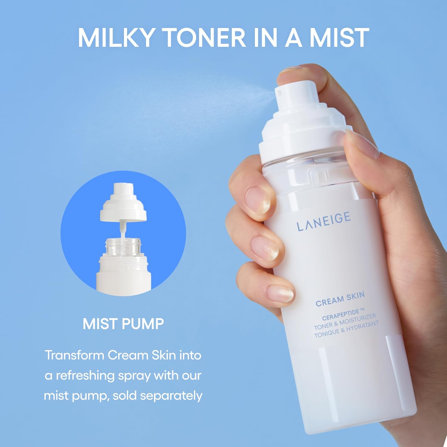 LANEIGE Cream Skin Toner & Moisturizer: Lightweight Refillable Korean Milky Toner with Ceramide & Peptide for Hydration, Firming, & Barrier Support