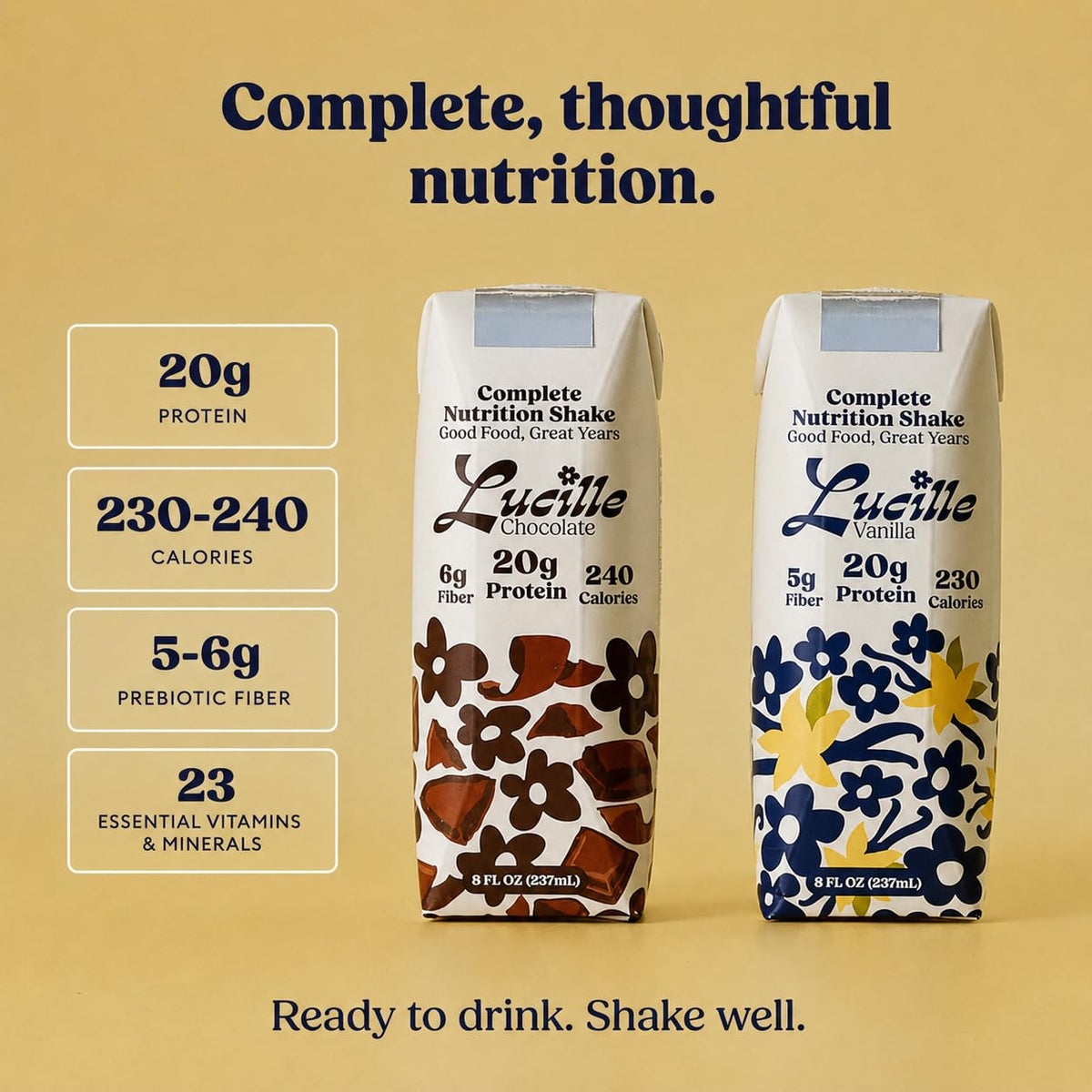 Lucille Meal Replacement Shake for Adults, Vanilla, 8 oz, 12 Pk