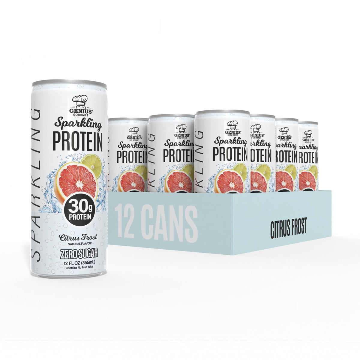 Genius Gourmet Clear Protein Sparkling Water Fruit Punch, 12 Pack