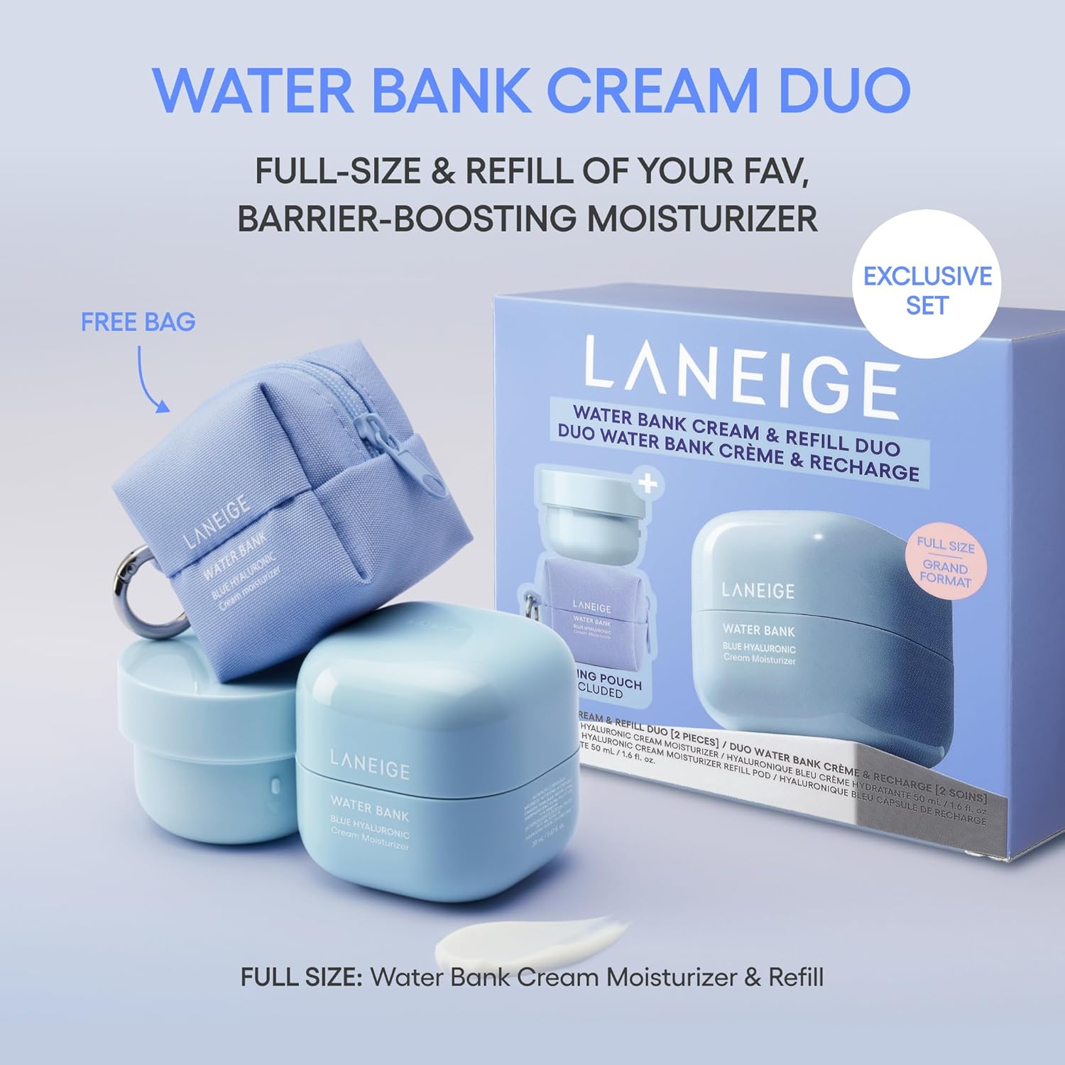 LANEIGE Water Bank Blue Hyaluronic Cream Moisturizer: Hydrating Korean Face Cream with Squalane & Ceramide for Skin Barrier Support, Dermatologist-Tested
