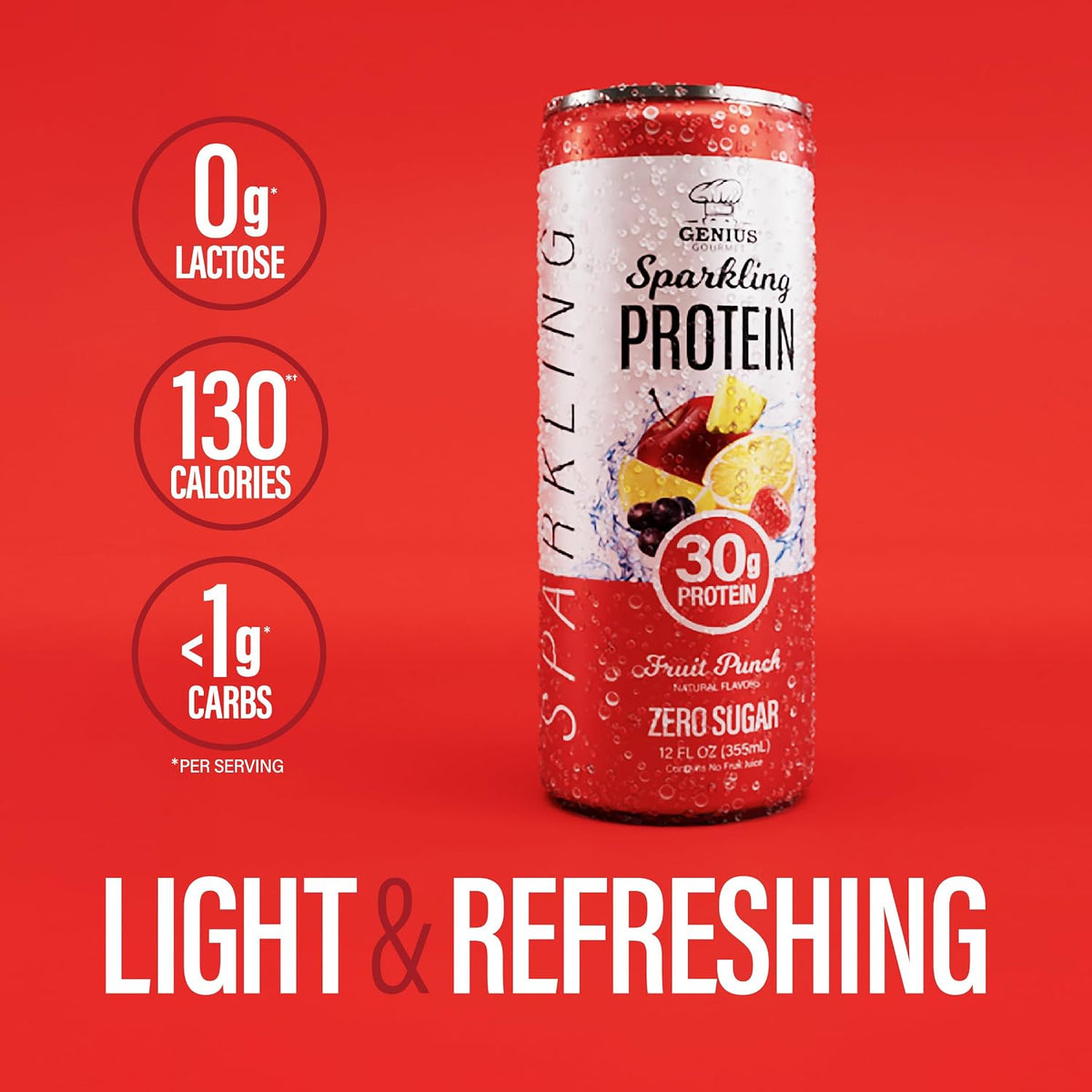 Genius Gourmet Clear Protein Sparkling Water Fruit Punch, 12 Pack
