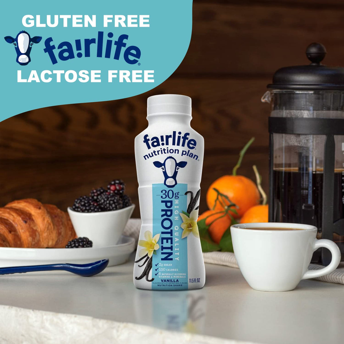 Fairlife Nutrition Protein Shakes - Pack of 12 | 30g Protein, Low Sugar, Lactose-Free | Delicious Vanilla, Chocolate, Salted Caramel, and Strawberry Flavors 11.5 fl., oz. (In KozyHome Packaging) (Vanilla)