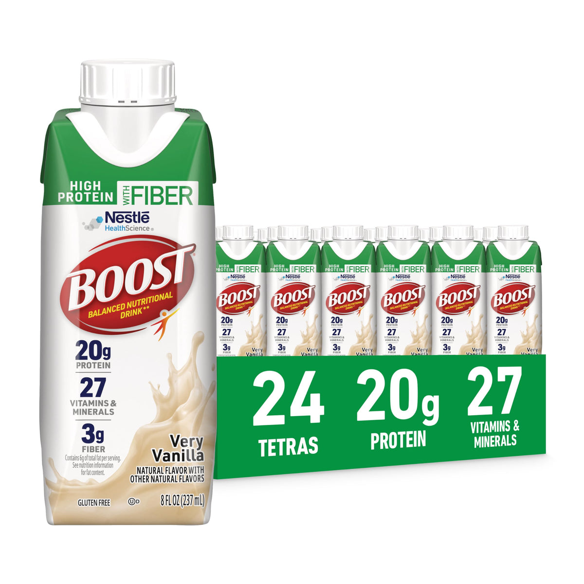 BOOST High Protein with Fiber Balanced Nutritional Shake, Chocolate, 24 pk