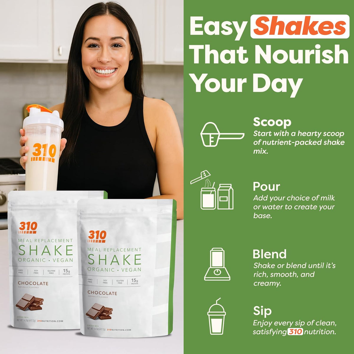 310 Nutrition Organic All-In-One Meal Replacement Shake Powder - Chocolate