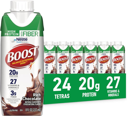 BOOST High Protein with Fiber Balanced Nutritional Shake, Chocolate, 24 pk