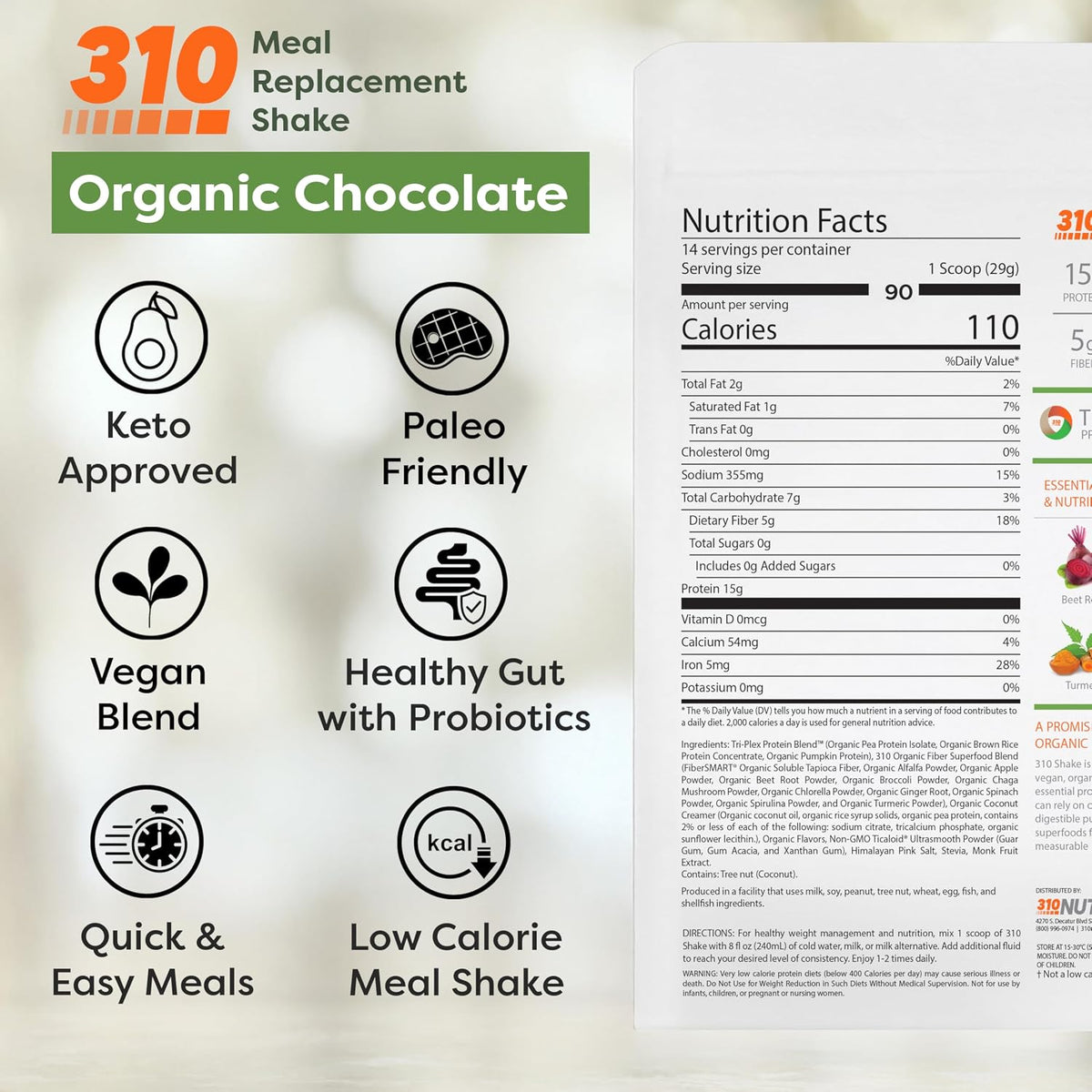 310 Nutrition Organic All-In-One Meal Replacement Shake Powder - Chocolate
