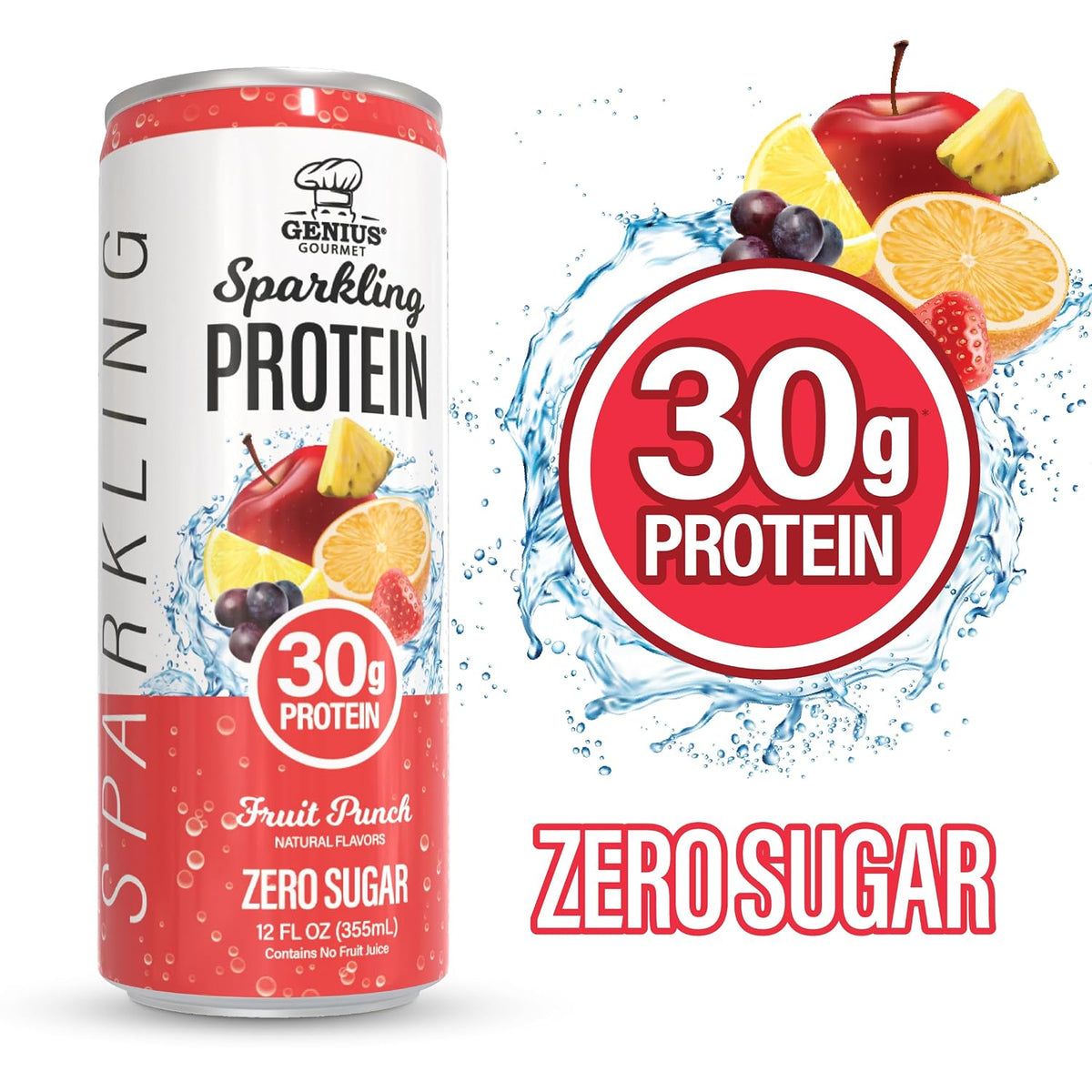 Genius Gourmet Clear Protein Sparkling Water Fruit Punch, 12 Pack
